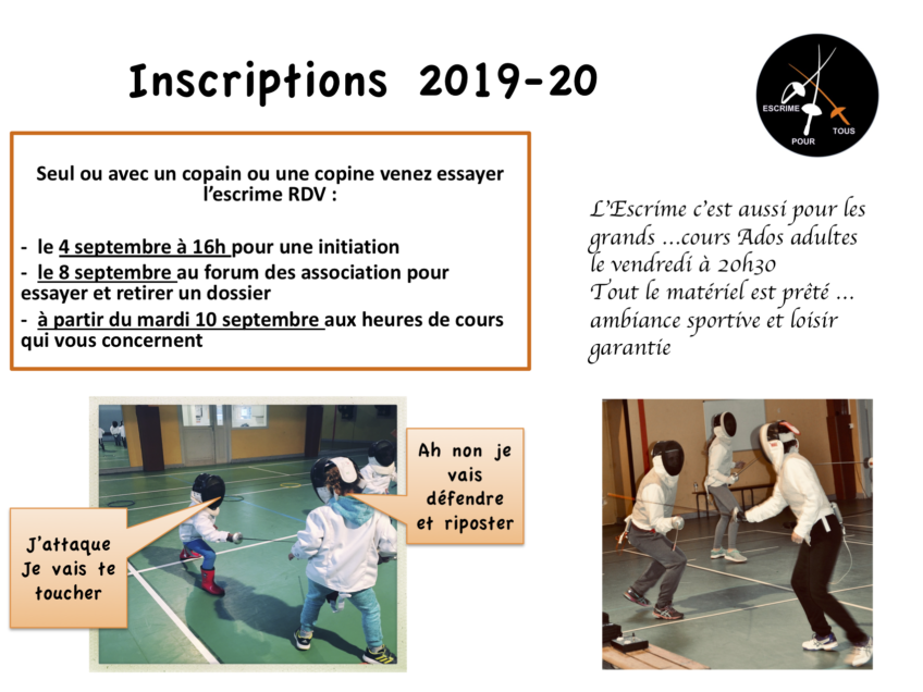 Inscription Escrime – Saison 2019/2020