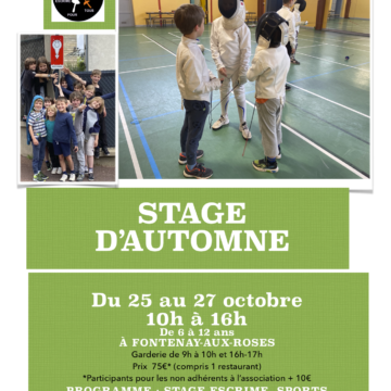 Stage d’automne les 25,26,27  octobre :  les  inscriptions sont ouvertes