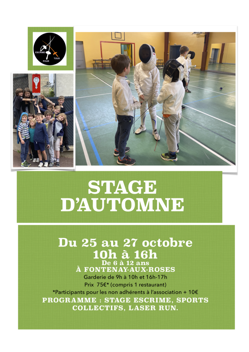 Stage d’automne les 25,26,27  octobre :  les  inscriptions sont ouvertes